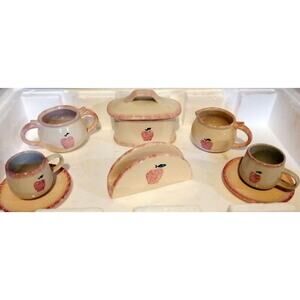 Vintage Loomco Pottery Apple Theme Set Napkin Holder & More 8 Pieces See Picture